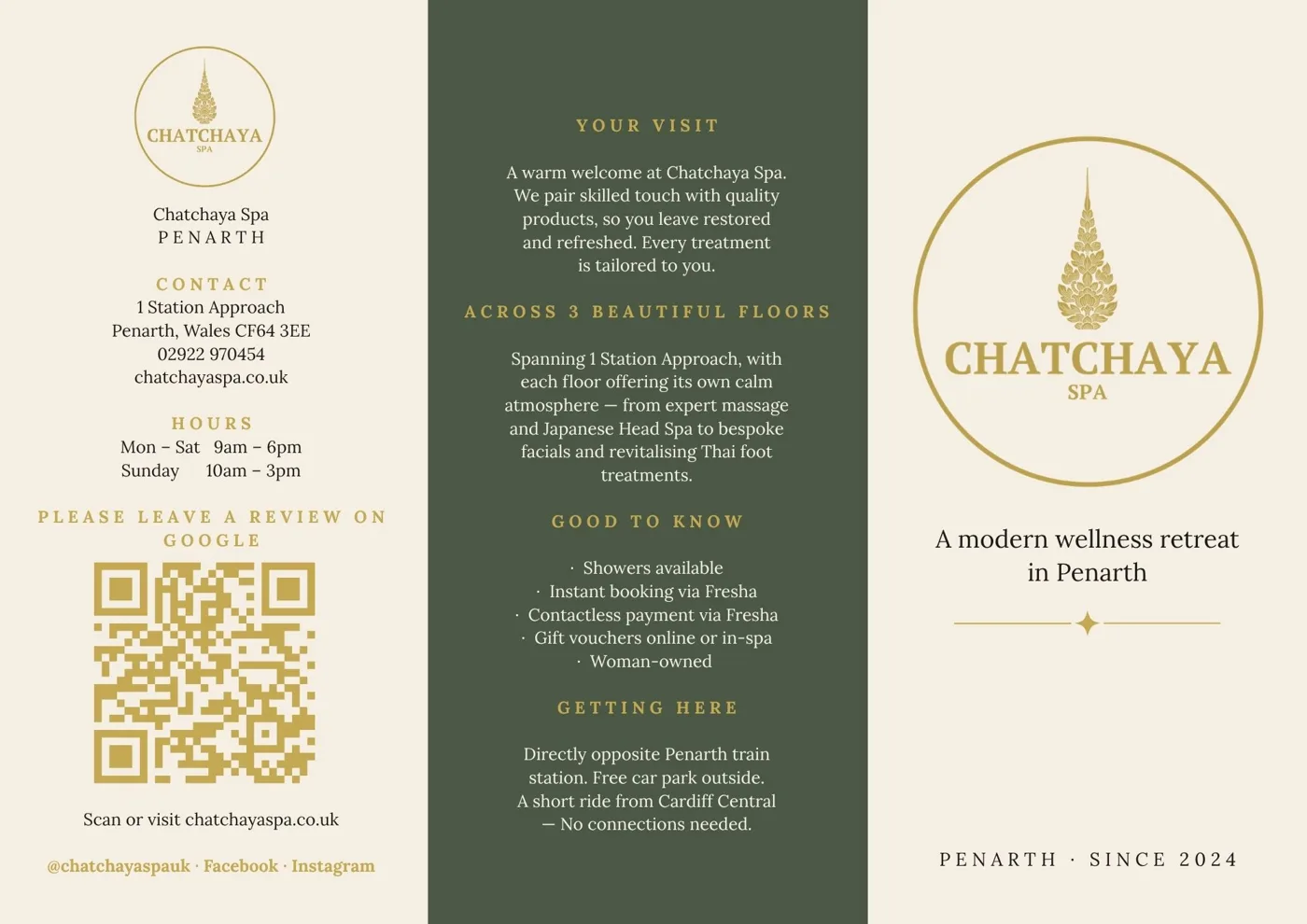 Chatchaya Spa Penarth leaflet — contact details, opening hours and visitor information